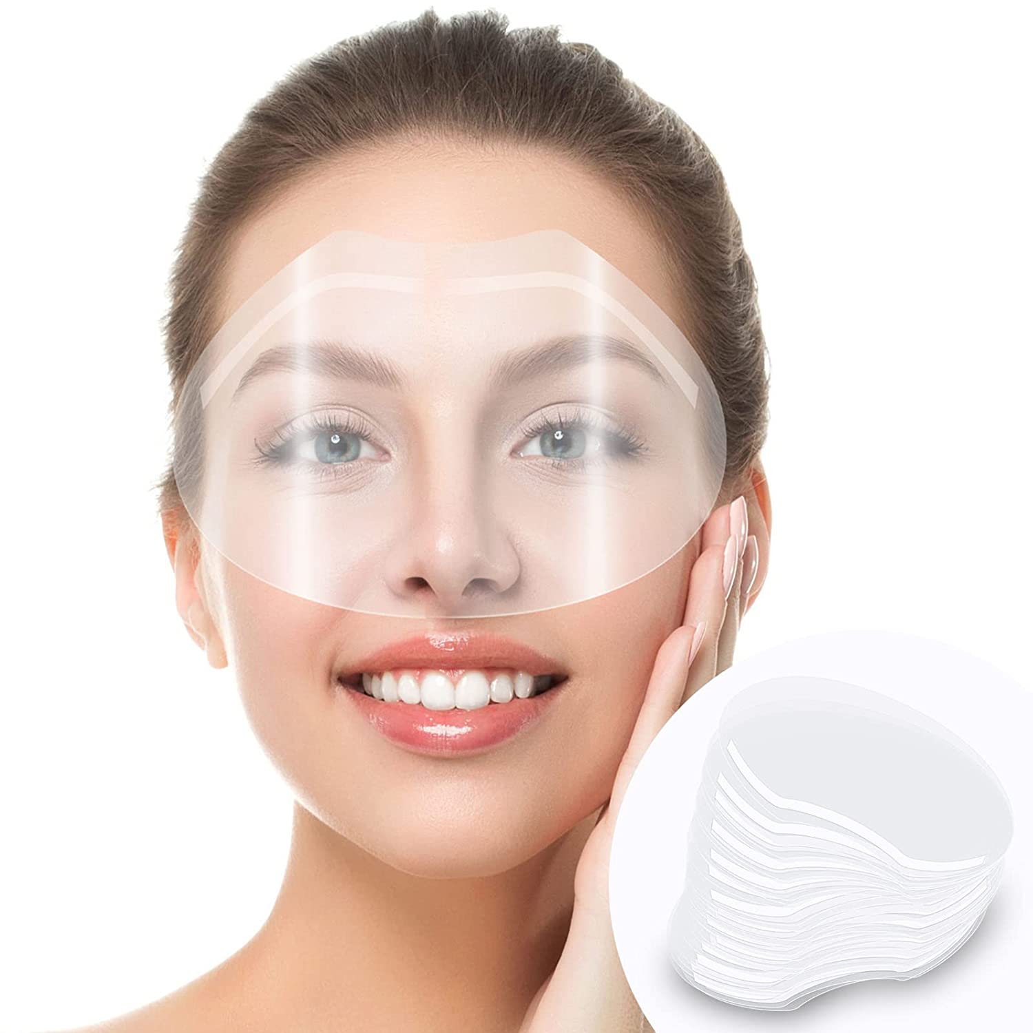 Clear disposable shower face shield stickers for protecting microblading and eyeliner, pack of 100 by BeautyNomix.