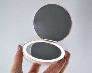 Travel Vanity Mirror - Magnified w/ Light - Rechargeable, Round, Wireless