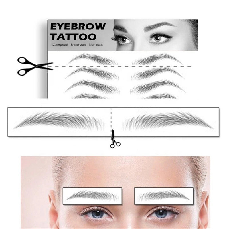 Temporary eyebrow tattoo set in standard, arched, and European styles by BeautyNomix, waterproof and non-toxic.