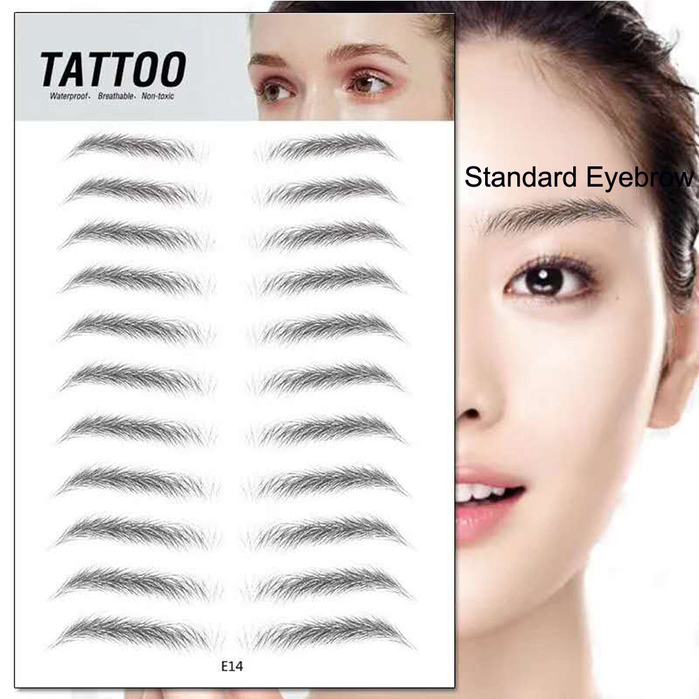 Temporary eyebrow tattoo set in standard, arched, and European styles by BeautyNomix, waterproof and non-toxic.