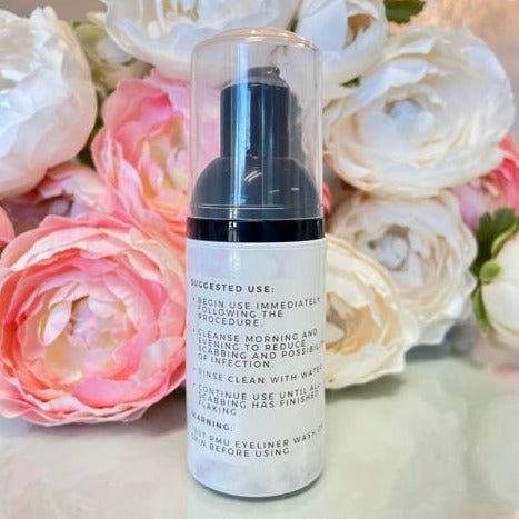 BEAUTYNOMIX PMU Eyeliner Wash Gentle Foaming Cleanser bottle with pump, designed for tattoo aftercare