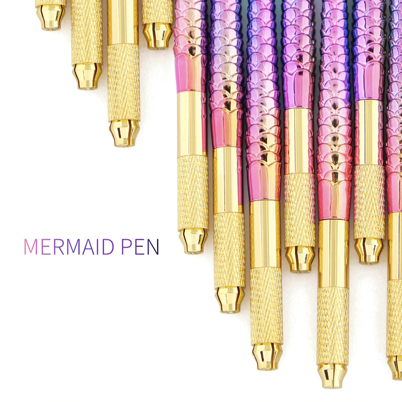 BeautyNomix Mermaid Microblade Handle in shimmering color, stainless steel, ideal for precise microblading.