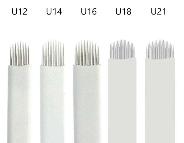 U-Curve microblading needles in a 50 pack, 0.20mm size, by BeautyNomix, designed for precise eyebrow shaping.