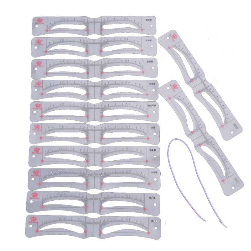 BeautyNomix 12 pack reusable eyebrow stencils for precise shaping and outlining, featuring various styles.