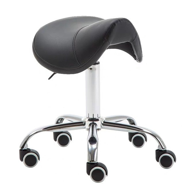 BeautyNomix saddle seat salon chair in black, designed for estheticians with a sleek, modern style.
