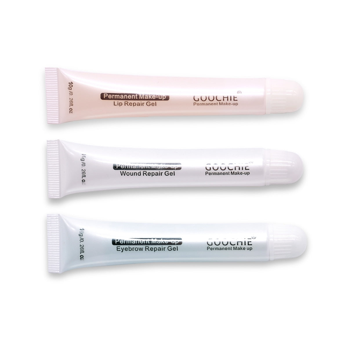 GOOCHIE Permanent Makeup Aftercare Gel set: Lip, Eyebrow, and Wound Repair in three tubes, each 10g.