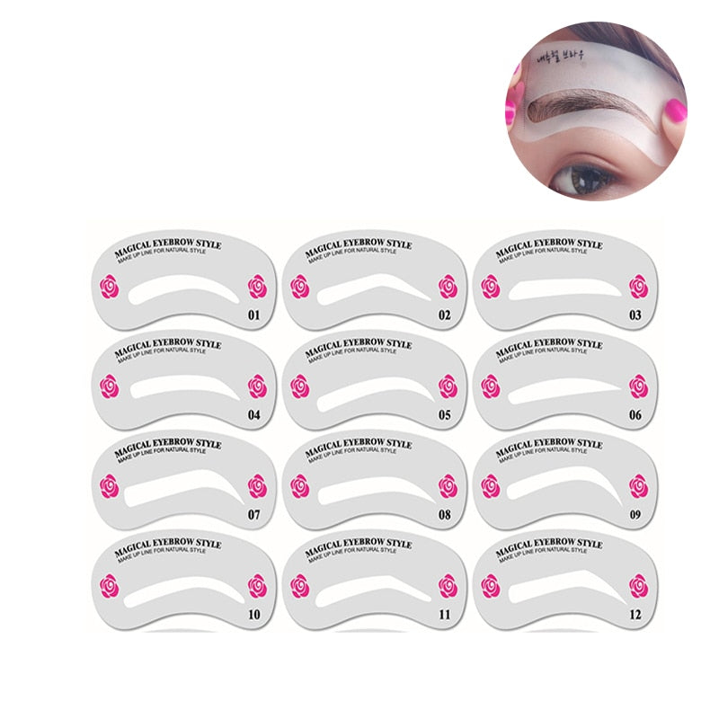 BeautyNomix eyebrow stencils set with 24 reusable shape styles for precise eyebrow shaping